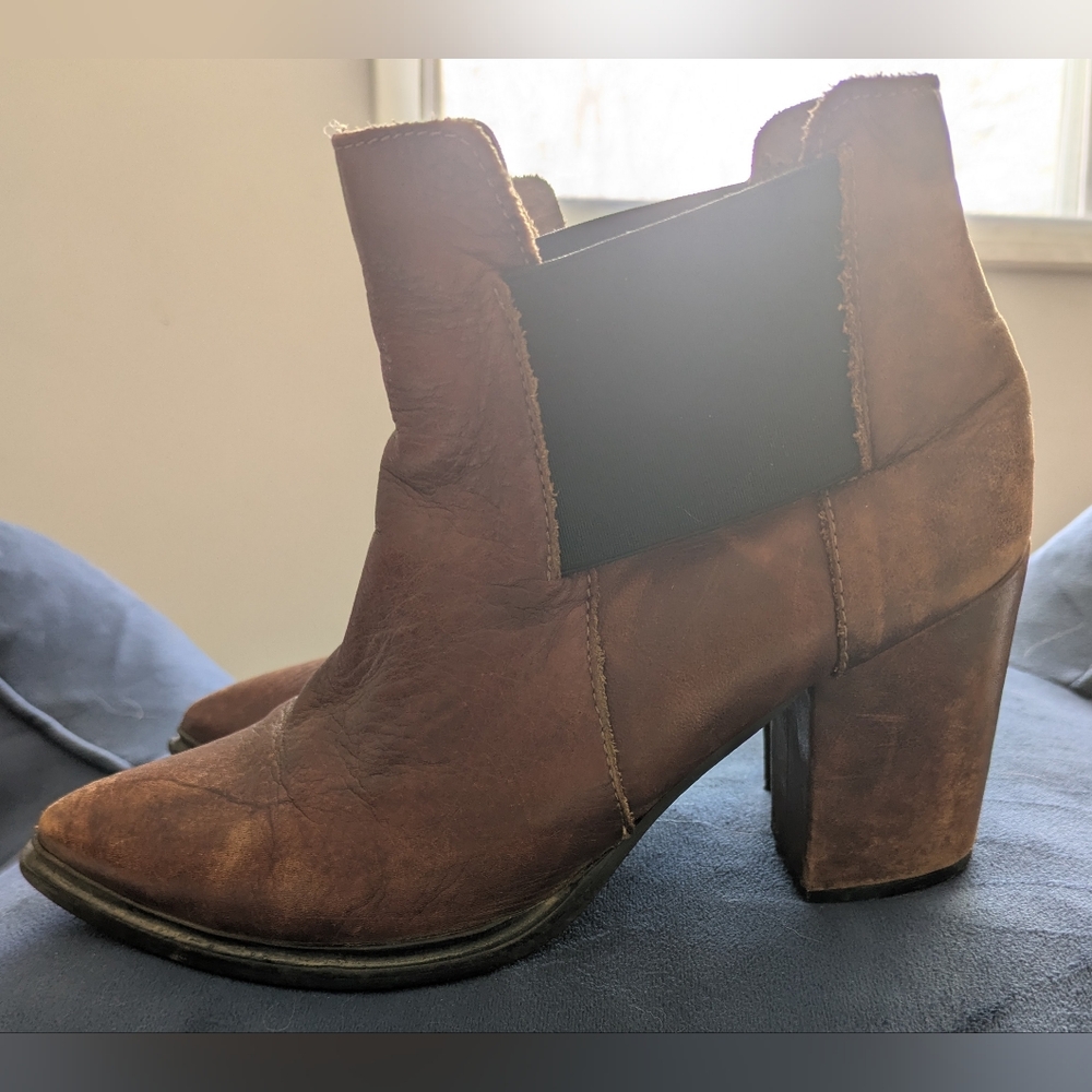 Brown Ankle Booties with Western Flair and Block Heel